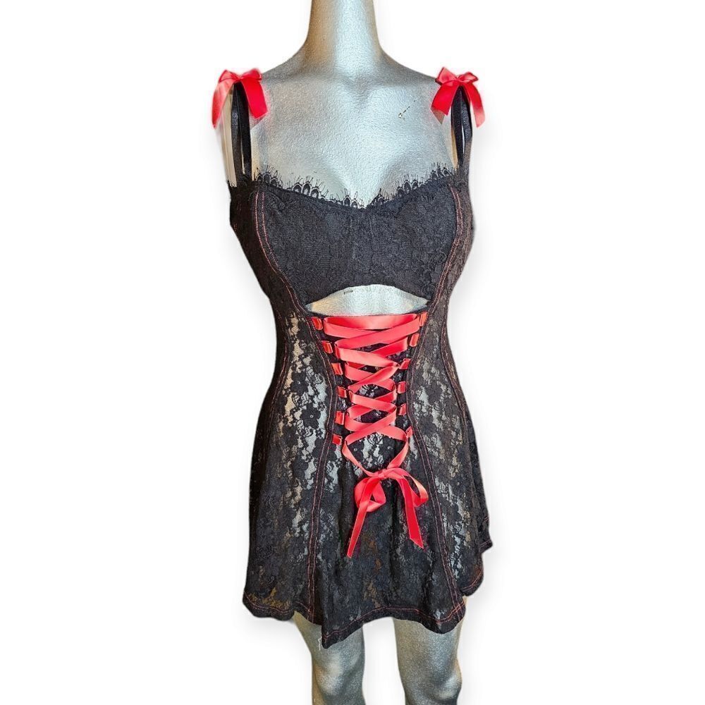 Intimate Attitudes Lace Corset Dress Black Red 2XL Gothic Lingerie ❤️🖤